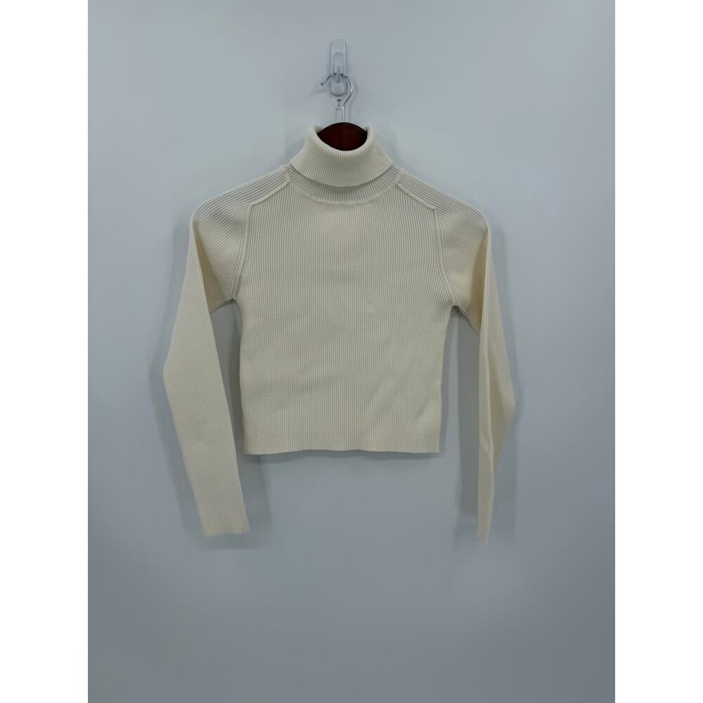 Urban Outfitters Cream Ribbed Cropped Turtleneck Sweater Minimalist Size Medium
